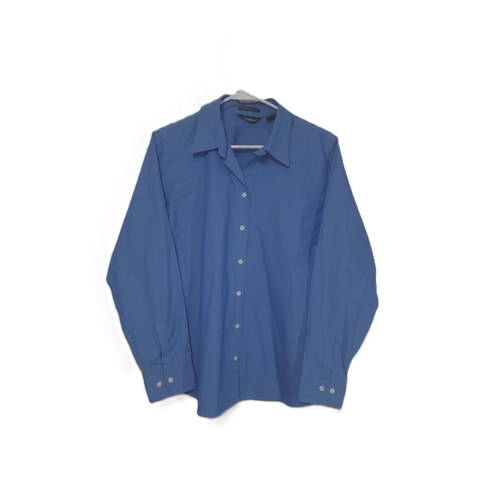 Eddie Bauer Dress Shirt Mens Size L Wrinkle Resistant Blue Long Sleeve Button Up